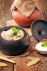 Meat Dumplings - russian pelmeni with sour cream