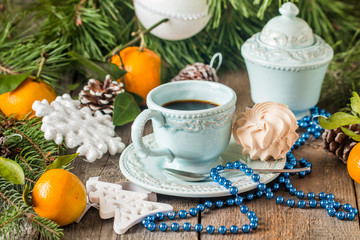 Christmas holiday background with coffee cup