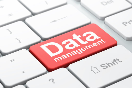 Data concept: Data Management on computer keyboard background