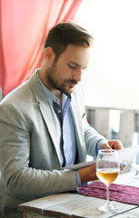 Young man in restaurant.