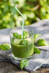 Green smoothie fresh cucumbers celery basil