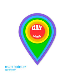  Map pointer on white background. Design material style.  Rainbo