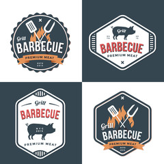 Set of badges, labels and logos for restaurant, foods pork shop and barbecue. Simple and minimal design. Vector illustration.