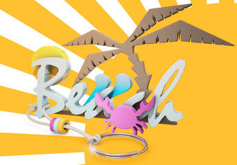 Fototapeta premium beach keyring over graphic background, 3d rendering