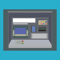 ATM payment vector illustration. ATM machine with hand and credit card. Withdrawing money from card concept. Payment using credit card. ATM terminal usage. 