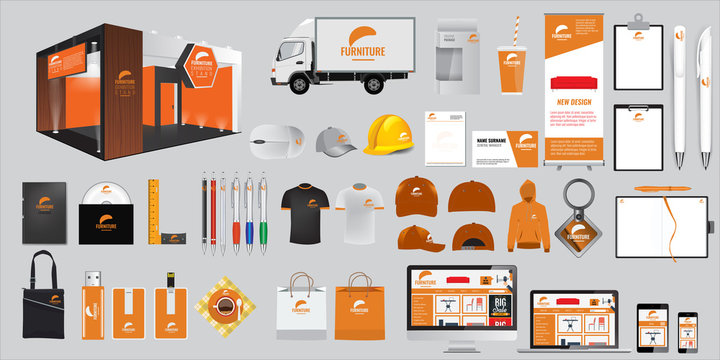 Set of Corporate identity and stationery elements. Vector promotional gift objects. Display mock up of promo objects. Documentation and template for business.