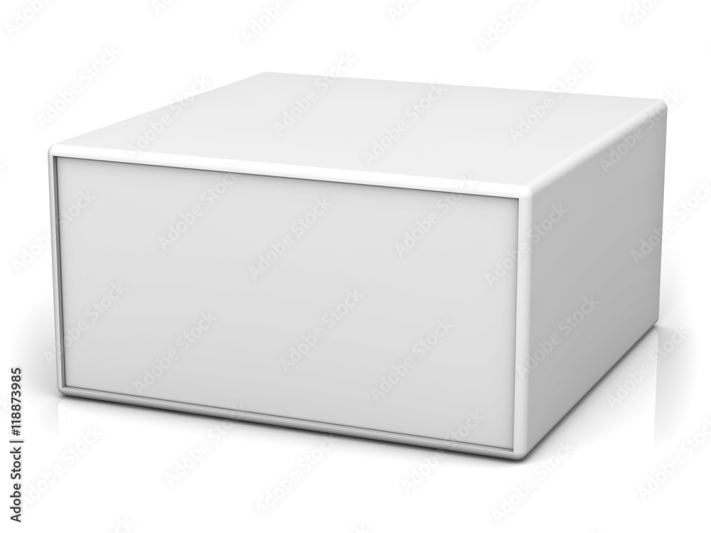 Poster Blank sign box isolated on white background with shadow and reflection 3D rendering