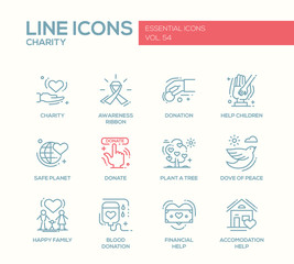 Charity - line design icons set