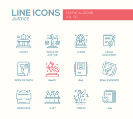 Justice - line design icons set