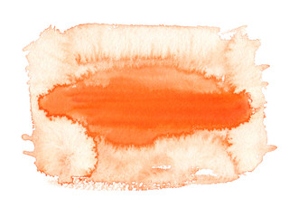 Big wet orange stripe painted in watercolor on white isolated background
