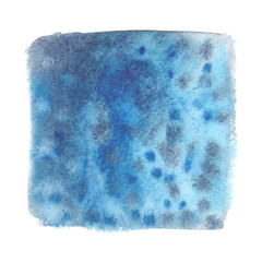 Dark blue and grey textured square painted in watercolor on white isolated background
