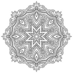 Henna tattoo mandala in mehndi style. Pattern for coloring book. Hand drawn vector illustration isolated on white background. Design element in Doodles style.
