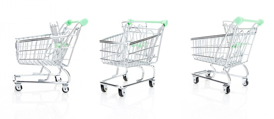 Empty shopping cart set, isolated on white background