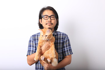 The Asian man on the white background.