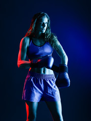 Fototapeta na wymiar woman boxer boxing isolated