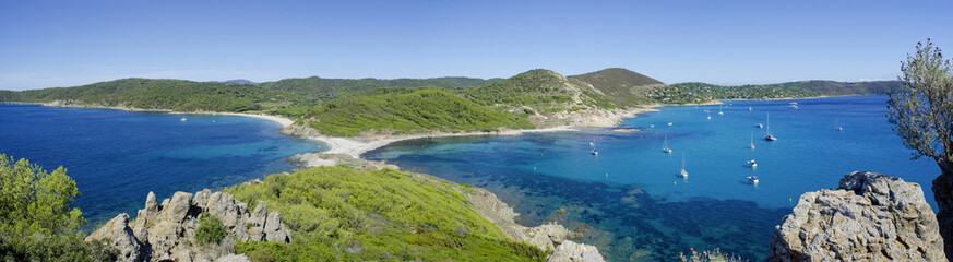 Cap taillat beaches, panorama near to Saint-tropez, french riviera - obrazy, fototapety, plakaty