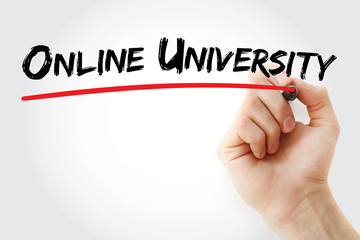 Hand writing Online University with marker, concept background