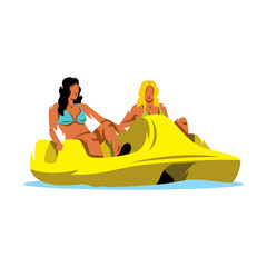 Vector Pedal Boat and two woman Cartoon Illustration. - 118879310