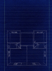 2d blueprint freehand sketch drawing of empty home apartment