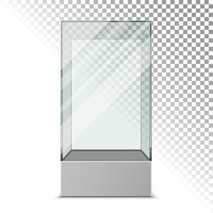 Empty glass showcase for exhibit. Vector illustration