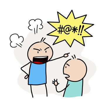 Anger Management. A hand drawn vector doodle illustration of an angry stick figure and yelling bad words.