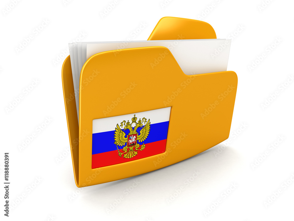 Poster folder and lists with russian flag. image with clipping path