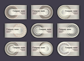 Vintage business visiting cards set. Ornamental mandala, ethnic circle decorative elements .