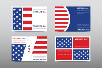 Set of Veterans Day brochure, poster templates in USA flag style. Beautiful design and layout