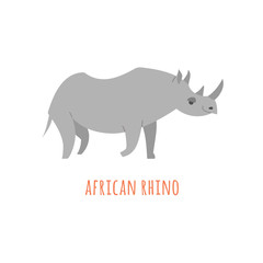 African rhino isolated. Abstract rhino. Isolated rhino. Rhino on white. Rhino side view. Rhino vector icon. Rhinoceros flat illustration. Rhino flat icon. African animal flat sign.