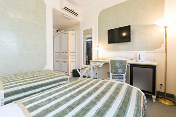 Interior of luxury double bed hotel room