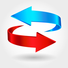 Red and blue arrows are moving towards