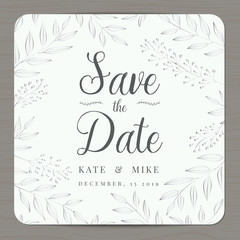 Save the date, wedding invitation card template with silver color flower floral background. Vector illustration.