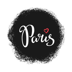 Paris hand drawn vector lettering. Modern calligraphy brush lettering. Paris ink lettering. Design element for cards, banners, T shirt prints. Paris lettering isolated on white background