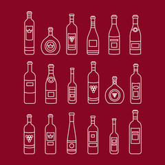 Set of wine bottles outline. Isolated wine bottles. Different kinds of wine. Design elements for banners, wine markets, alcohol advertising, bars and vineyards. Template for site, menu, infographics