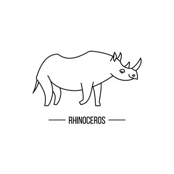 African rhino isolated. Abstract rhino. Isolated rhino. Rhino on white. Rhino side view. Rhino vector icon. Rhinoceros outline illustration. African animal out line sign.