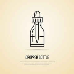 Dropper bottle. Outline symbol for essential oils shop.