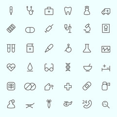 Medical and health care icons, simple and thin line design