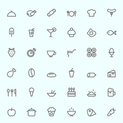 Food icons, simple and thin line design