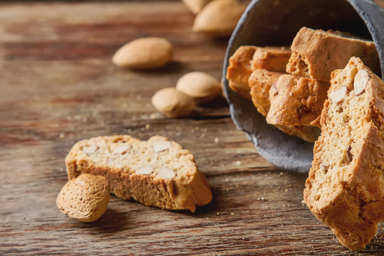 Traditional Italian food. Sweet biscuits cantuccini with almonds