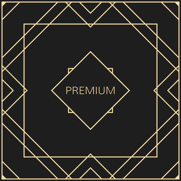 Vector geometric frame in Art Deco style. Square abstract element for design. Light golden lined shape.