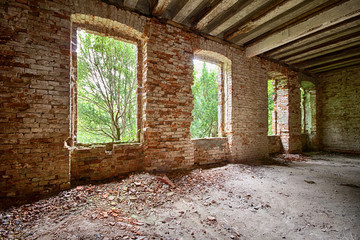 Fototapeta na wymiar Ruined the interior of an abandoned palace in Poland