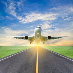  Passenger airplane take off from runways against beautiful  sky