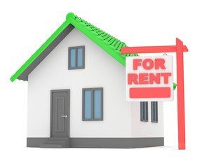 Miniature model of house real estate for rent on white background. 3D rendering.