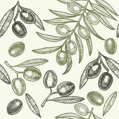 Olives Hand Draw Sketch Background Pattern. Vector