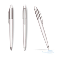Realistic White Pen Set. Vector