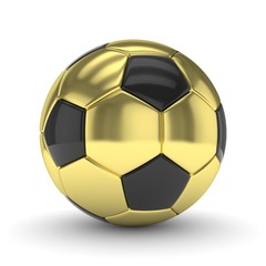 Golden soccer ball on white background. 3D rendering.