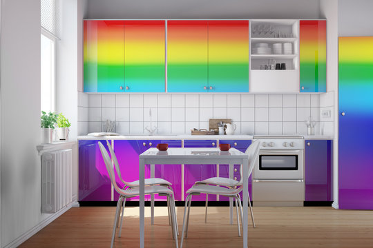 Küche in den Farben vom Regenbogen
