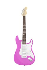 Fototapeta na wymiar Isolated purple electric guitar on white background. Musical instrument for rock, blues, metal songs. 3D rendering.