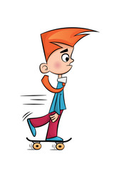 Sad little boy on a skateboard.