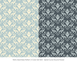 Retro Seamless Pattern 2 Color Set_504 Spiral Curve Round Flower
